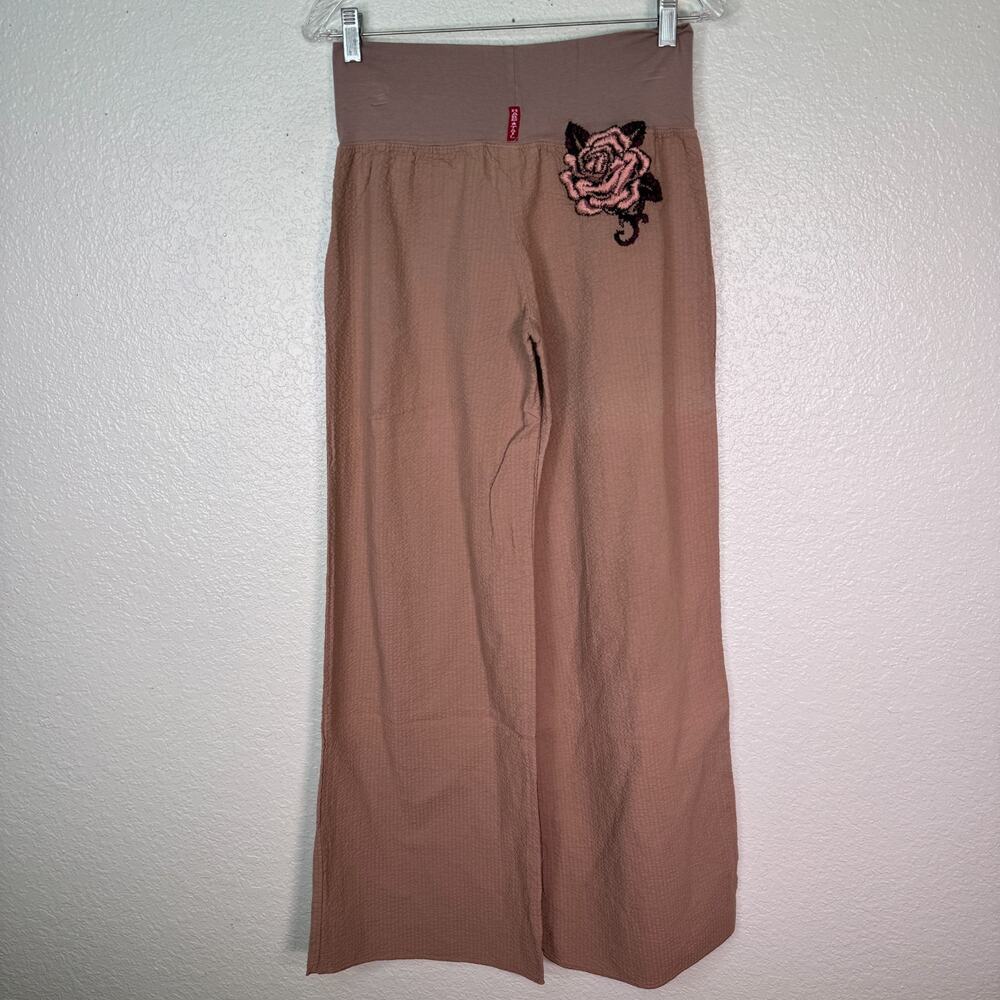Hard Tail Forever Y2K Pants Womens Large Floral Embroidered Flare Vintage Lounge